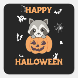 Raccin in Pumpkin Sweet Raccoon Happy Halloween Vierkante Sticker