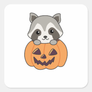 Raccin in Pumpkin Sweet Raccoon Happy Halloween Vierkante Sticker