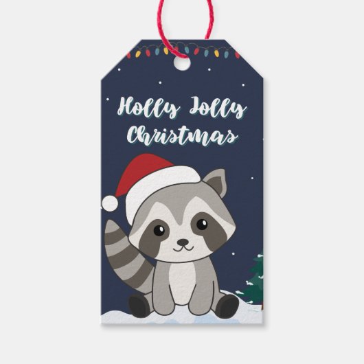 Raccolons met kerstwintervakantie Labels Cadeaulabel (Voorkant)