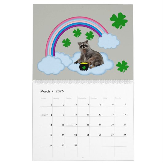 Raccoon 12 maanden kalender (Mar 2026)