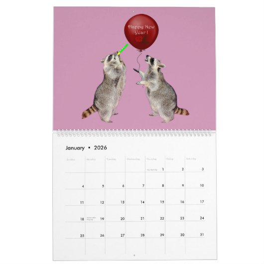 Raccoon 12 maanden kalender (Jan 2026)