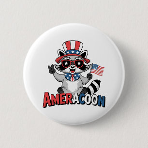 Raccoon Americoon Patriotic 4TH of July, Verenigde Ronde Button 5,7 Cm