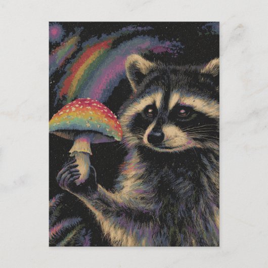 Raccoon and a Mushroom at Night Briefkaart (Voorkant)