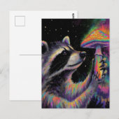 Raccoon and a Neon Chalk Mushroom at Night Briefkaart (Voorkant / Achterkant)