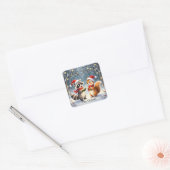 Raccoon and Squirrel Hanging Christmas Lights Vierkante Sticker (Envelop)