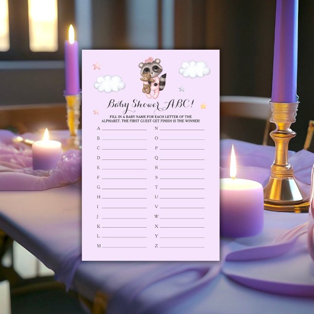 Raccoon Animal Girl Baby shower Spel (Gentle Raccoon Animal Girl Baby Shower Game ABC)