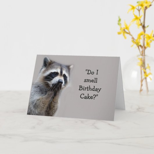 Raccoon Animal Humor Birthday Cake Fun Card Kaart (Gele Bloem)
