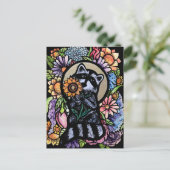 Raccoon Art Flower Raccoons Design met Zonnebloem Briefkaart (Staand voorkant)
