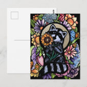 Raccoon Art Flower Raccoons Design met Zonnebloem Briefkaart (Voorkant / Achterkant)