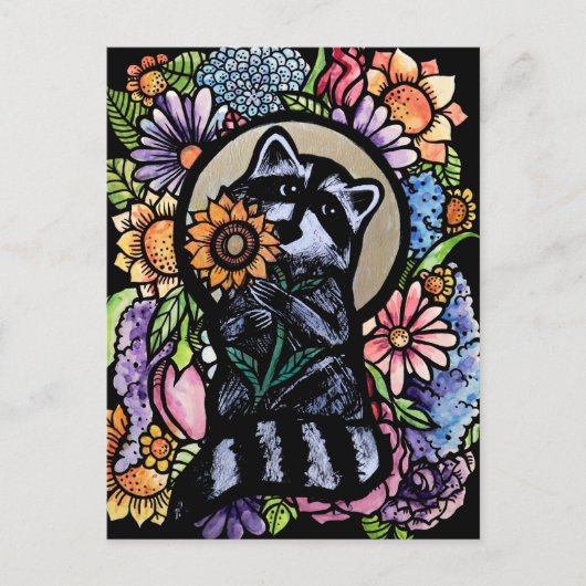 Raccoon Art Flower Raccoons Design met Zonnebloem Briefkaart (Voorkant)