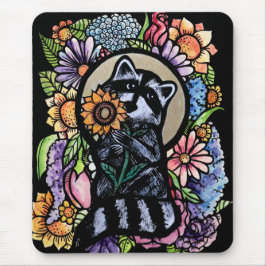 Raccoon Art Flower Raccoons Design met Zonnebloem Muismat