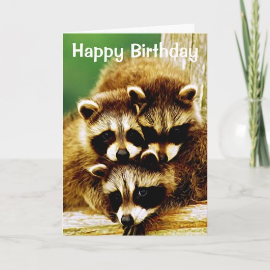 Raccoon Babies Happy Birthday Wenskaart Kaart (Voorkant)