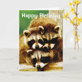 Raccoon Babies Happy Birthday Wenskaart Kaart (Gele Bloem)