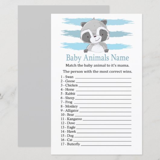 Raccoon Baby Animals Name Game (Voorkant / Achterkant)