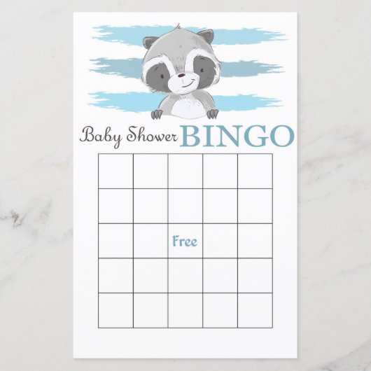 Raccoon baby shower bingo card (Voorkant)