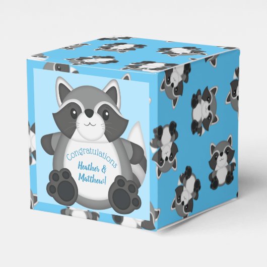 Raccoon Baby shower Blue Bedankdoosjes (Voorkant Zijde)