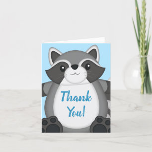 Raccoon Baby shower Blue Bedankkaart
