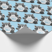 Raccoon Baby shower Blue Cadeaupapier (Hoek)