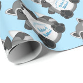 Raccoon Baby shower Blue Cadeaupapier (Rol Hoek)