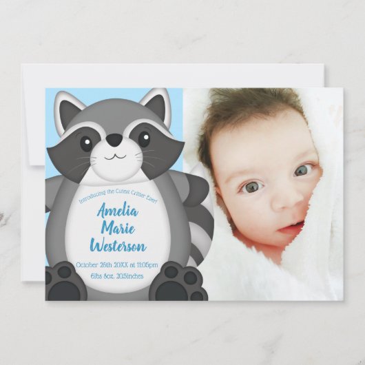 Raccoon Baby shower Blue Kaart (Voorkant)