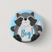 Raccoon Baby shower Blue Ronde Button 3,2 Cm (Voorkant)