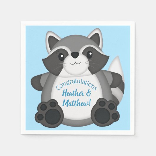 Raccoon Baby shower Blue Servet (Voorkant)