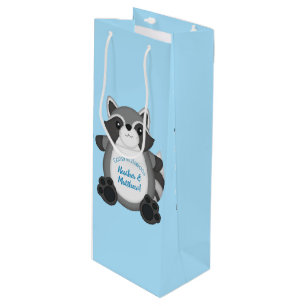 Raccoon Baby shower Blue Wijn Cadeautas