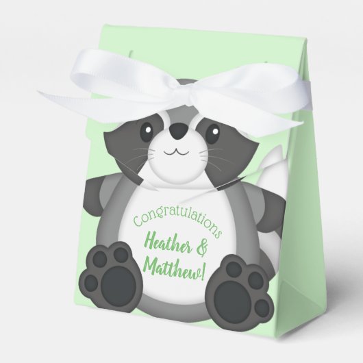 Raccoon Baby shower Green Bedankdoosjes (Voorkant Zijde)