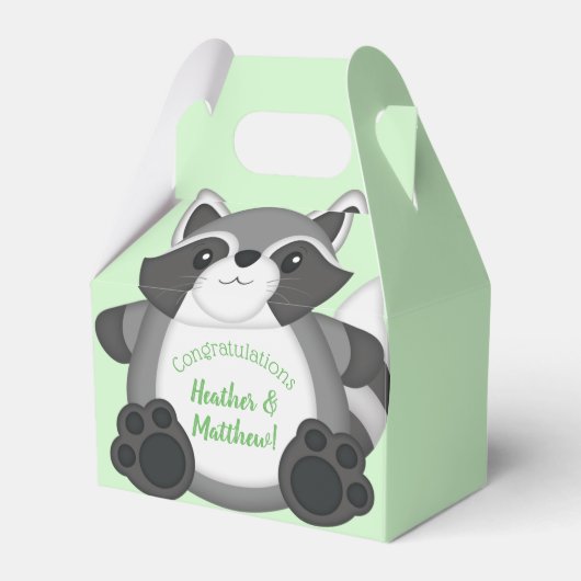 Raccoon Baby shower Green Bedankdoosjes (Voorkant Zijde)