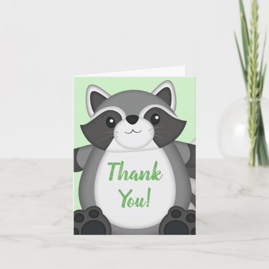 Raccoon Baby shower Green Bedankkaart (Voorkant)
