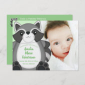 Raccoon Baby shower Green Briefkaart (Voorkant / Achterkant)