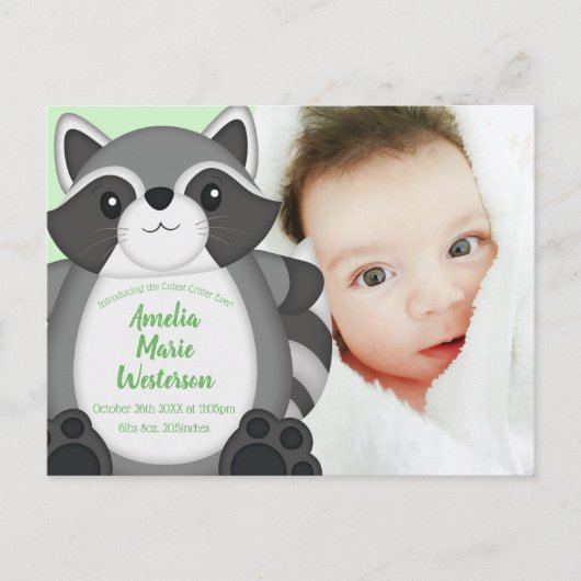 Raccoon Baby shower Green Briefkaart (Voorkant)