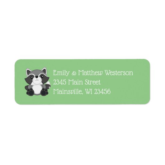 Raccoon Baby shower Green Etiket (Voorkant)