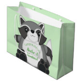 Raccoon Baby shower Green Groot Cadeauzakje (Voorkant Gekanteld)