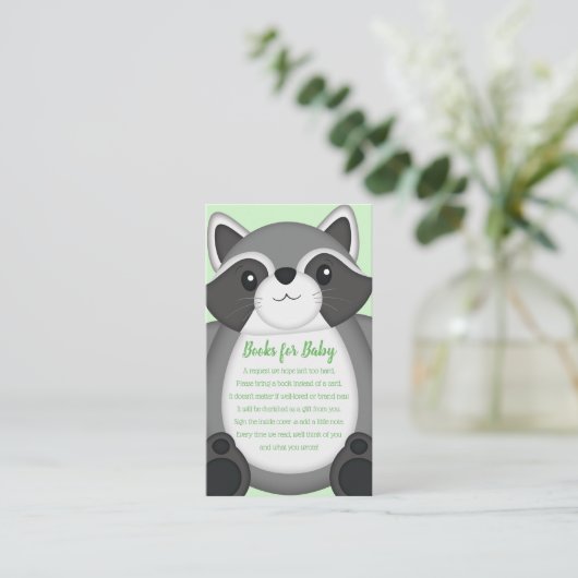Raccoon Baby shower Green Informatiekaartje (Staand voorkant)