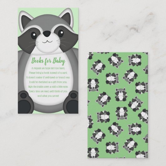 Raccoon Baby shower Green Informatiekaartje (Voorkant / Achterkant)