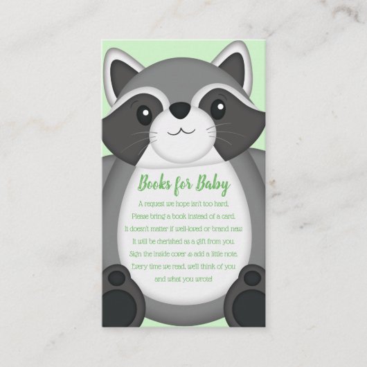 Raccoon Baby shower Green Informatiekaartje (Voorkant)