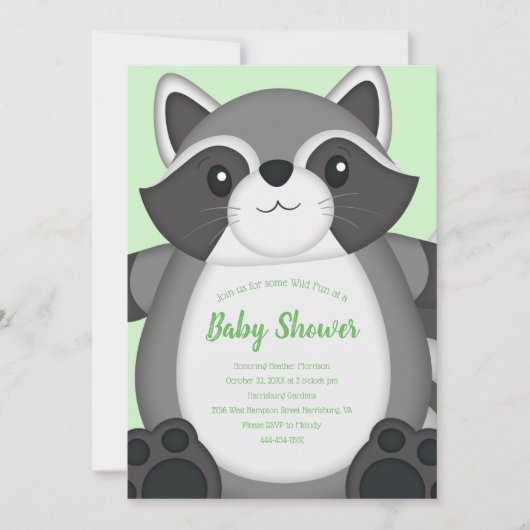 Raccoon Baby shower Green Kaart (Voorkant)