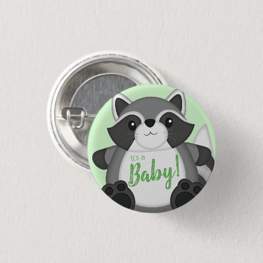 Raccoon Baby shower Green Ronde Button 3,2 Cm (Voorkant /achterkant)