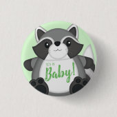 Raccoon Baby shower Green Ronde Button 3,2 Cm (Voorkant)