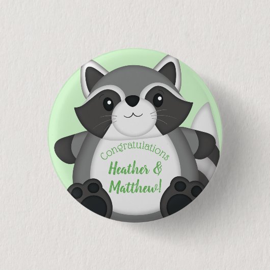 Raccoon Baby shower Green Ronde Button 3,2 Cm (Voorkant)