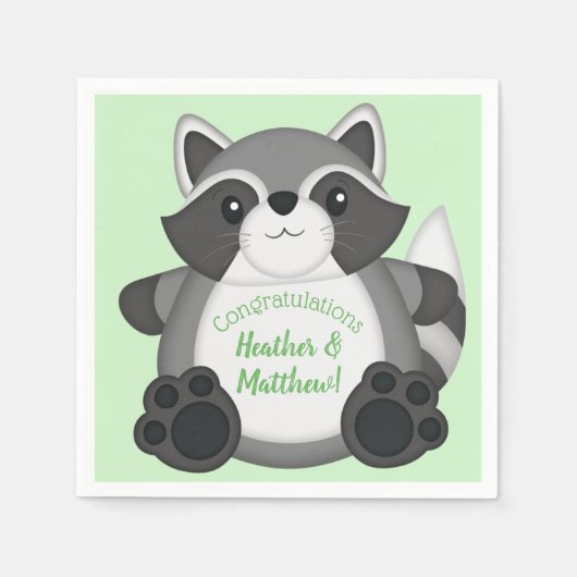 Raccoon Baby shower Green Servet (Voorkant)