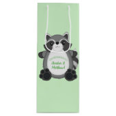 Raccoon Baby shower Green Wijn Cadeautas (Voorkant)