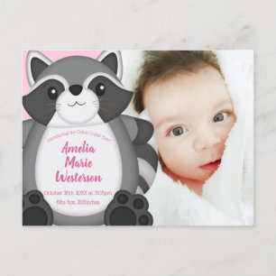 Raccoon Baby shower Roze Briefkaart