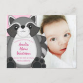 Raccoon Baby shower Roze Briefkaart (Voorkant)