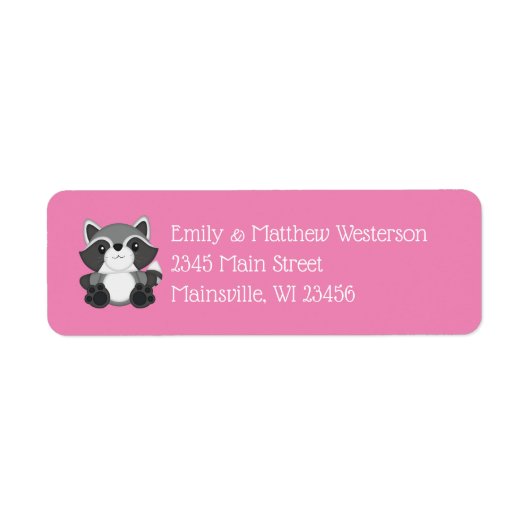 Raccoon Baby shower Roze Etiket (Voorkant)