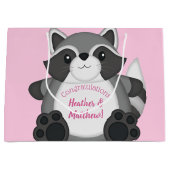 Raccoon Baby shower Roze Groot Cadeauzakje (Voorkant)