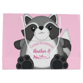 Raccoon Baby shower Roze Groot Cadeauzakje (Achterkant)