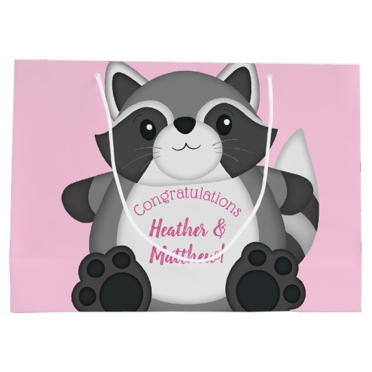 Raccoon Baby shower Roze Groot Cadeauzakje (Achterkant)