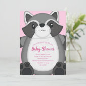 Raccoon Baby shower Roze Kaart (Staand voorkant)